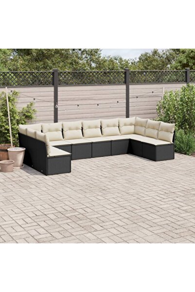 vidaxl Garden sofa set with cushions, 10 pieces, black, polyrattan