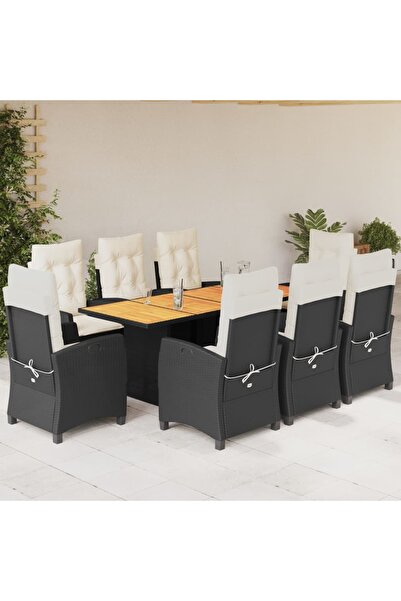 vidaxl Set mobilier de gradina cu perne, 9 piese, negru, poliratan