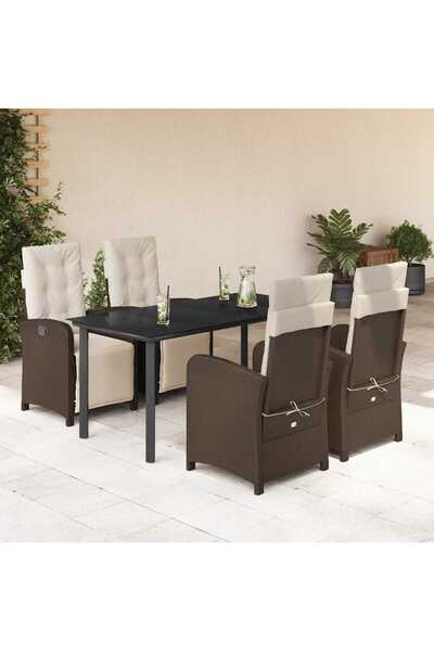 vidaxl 5-piece garden furniture set with cushions, brown, polyrattan