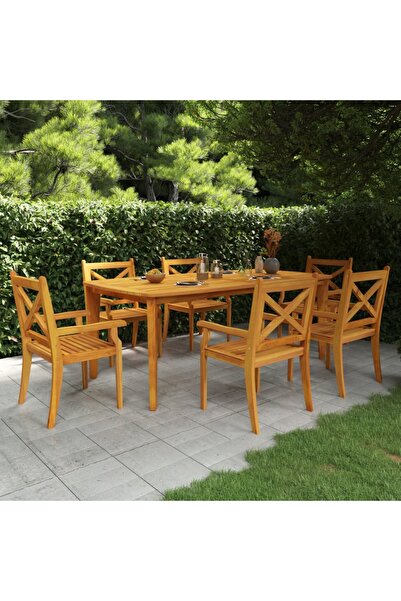 vidaxl Set mobilier de gradina, 7 piese, lemn masiv de acacia