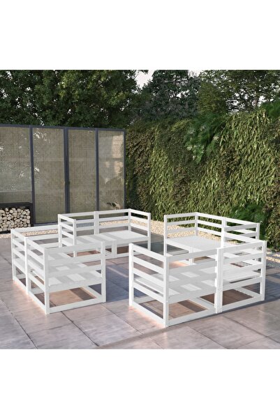 vidaxl Set mobilier de gradina, 8 piese, alb, lemn masiv de pin