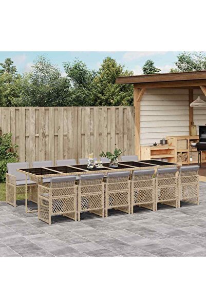vidaxl Set mobilier de gradina cu perne, 13 piese, bej, poliratan