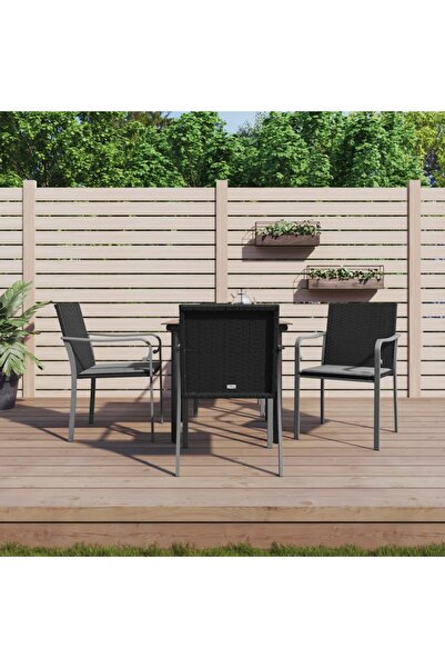 vidaxl Garden furniture set with cushions, 5 pieces, polyrattan and steel