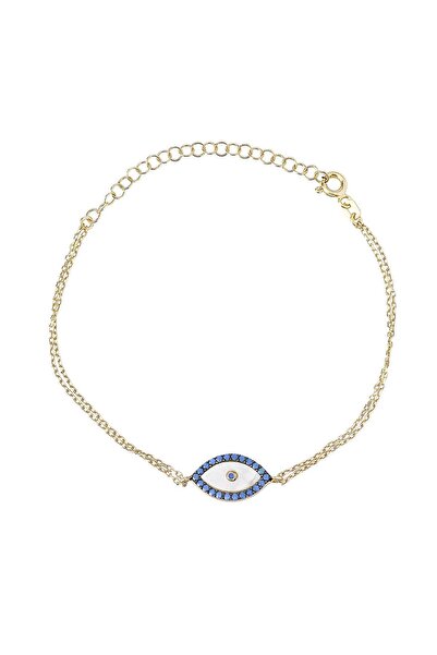 Emiliano Jewellery Turkuaz Taşlı Altın Kaplama Ortası Taşlı Çift Sıra Zincirl...