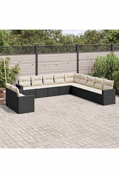 vidaxl Set canapele de gradina cu perne, 11 piese, negru, poliratan