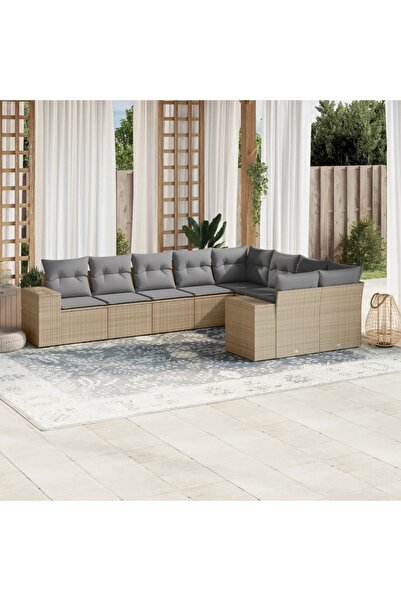 vidaxl Garden sofa set, 9 pieces, with cushions, beige, polyrattan