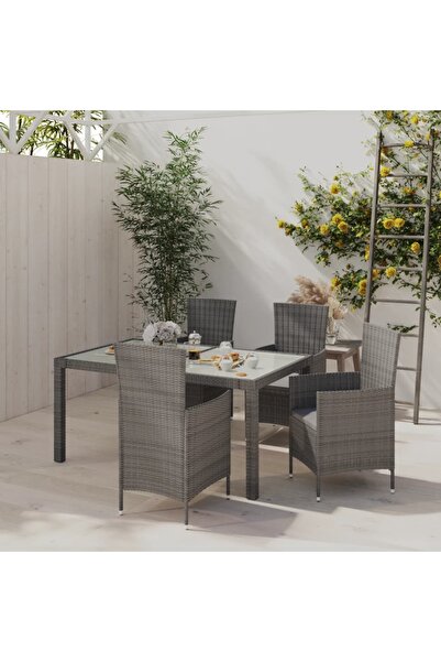 vidaxl Set mobilier de exterior cu perne, 5 piese, gri, poliratan