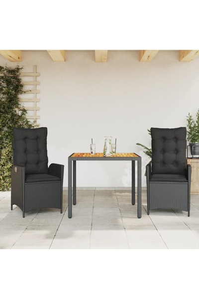 vidaxl Set mobilier de gradina cu perne, 3 piese, negru, poliratan