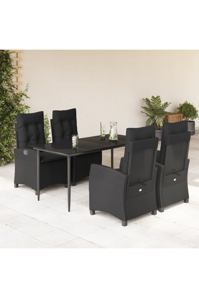 vidaxl Set mobilier de gradina cu perne, 5 piese, negru, poliratan