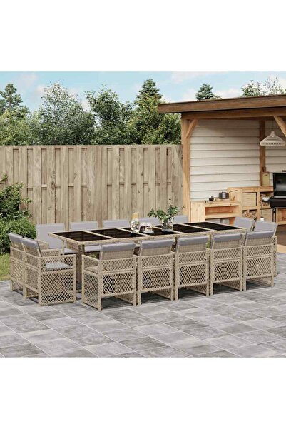 vidaxl Set mobilier gradina cu perne, 15 piese, bej combinat poliratan