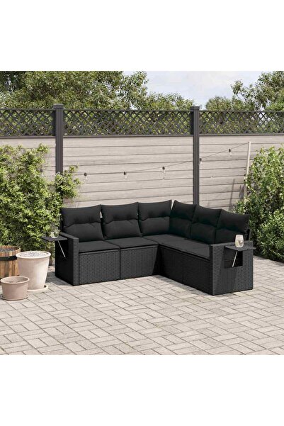 vidaxl Set mobilier de gradina cu perne, 5 piese, negru, poliratan