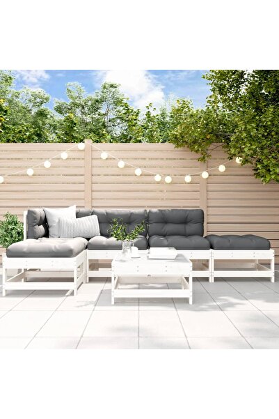 vidaxl Garden furniture set, 6 pieces, white, solid pine wood
