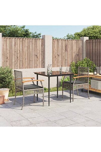 vidaxl Garden furniture set with cushions, 3 pieces, grey, polyrattan