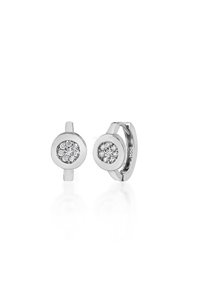 Emiliano Jewellery Zirkon Taşlı Gümüş Rengi Kaplamalı Halka Gümüş Küpe