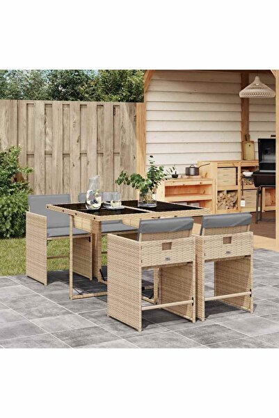 vidaxl 5-piece garden furniture set with cushions, beige, polyrattan
