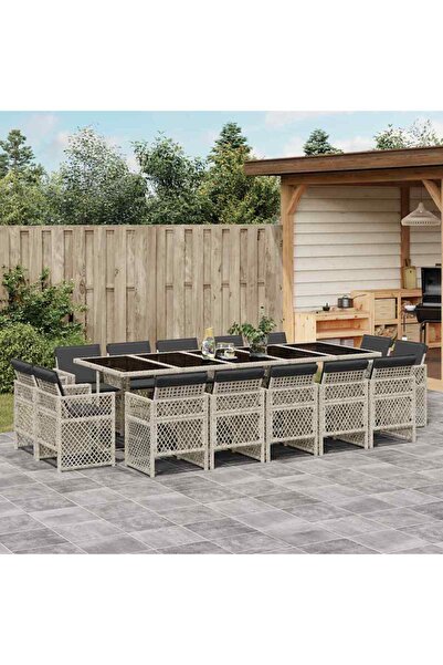 vidaxl Set mobilier de gradina cu perne 15 piese gri deschis poliratan
