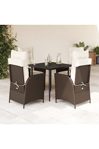 vidaxl Set mobilier de gradina, 5 piese, cu perne, maro, poliratan
