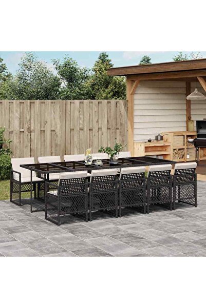 vidaxl Outdoor furniture set with cushions, 11 pieces, black, polyrattan