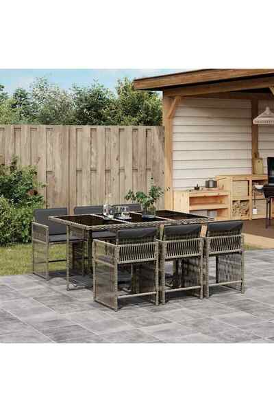 vidaxl Set mobilier de gradina cu perne, 7 piese, gri, poliratan