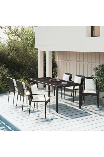 Concept Set mobilier de grădină cu perne, 7 piese, negru, poliratan