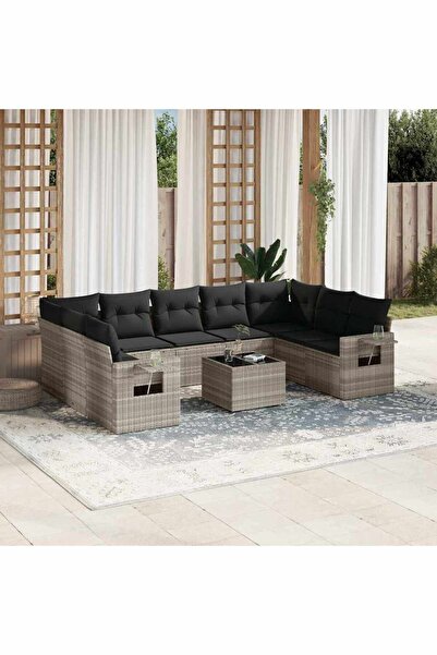 vidaxl Garden sofa set with cushions 10 pieces light gray polyrattan