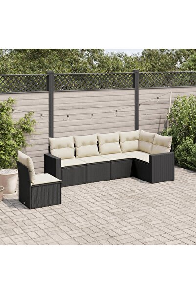 vidaxl Set mobilier de gradina cu perne, 6 piese, negru, poliratan