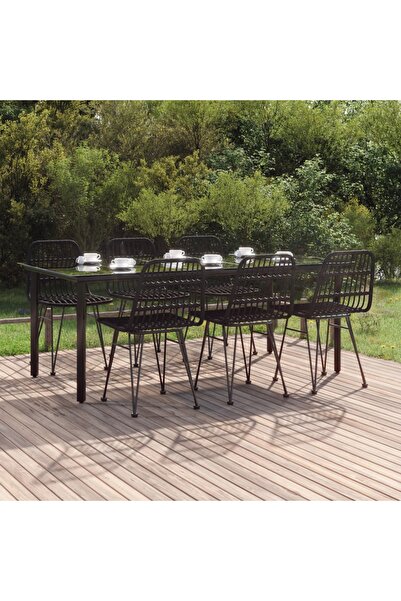 vidaxl Garden furniture set, 7 pieces, black, polyrattan