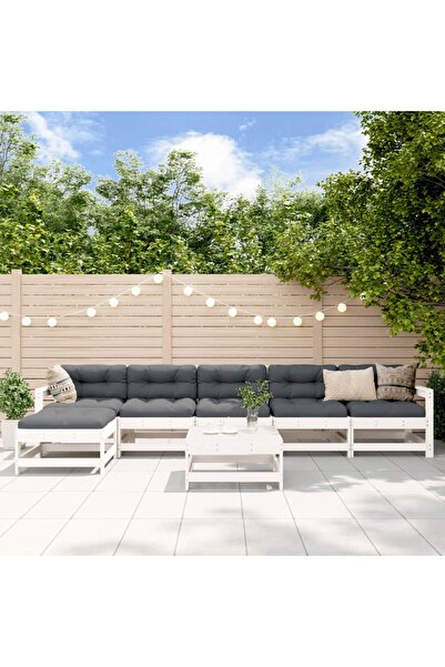 vidaxl Set mobilier de gradina, 7 piese, alb, lemn masiv de pin