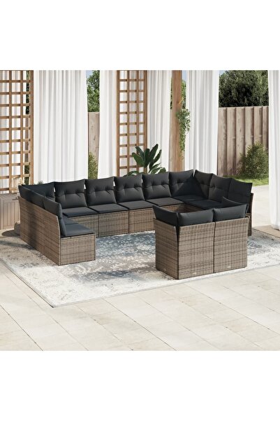 vidaxl Set canapea de gradina cu perne, 12 piese, gri, poliratan