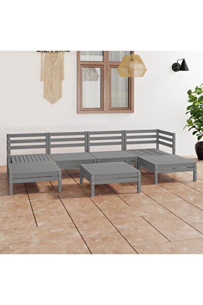 vidaxl Set mobilier de gradina, 7 piese, gri, lemn masiv de pin