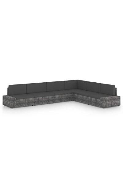 vidaxl Set mobilier de gradina cu perne, 6 piese, gri, poliratan