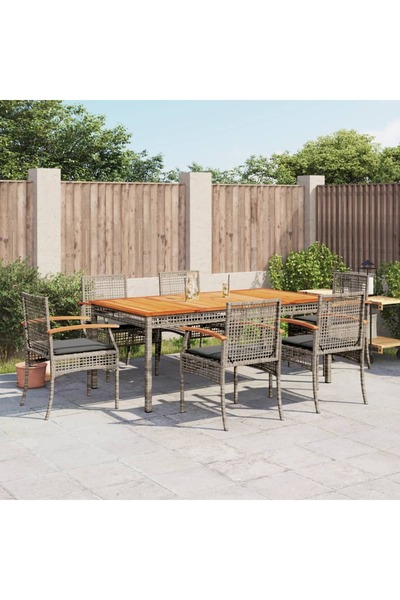 vidaxl Garden furniture set with cushions, 7 pieces, grey, polyrattan