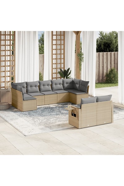 vidaxl Garden sofa set, 9 pieces, with cushions, beige, polyrattan