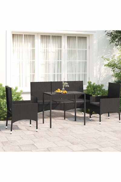 Concept Set mobilier relaxare grădină 4 piese cu perne poliratan negru