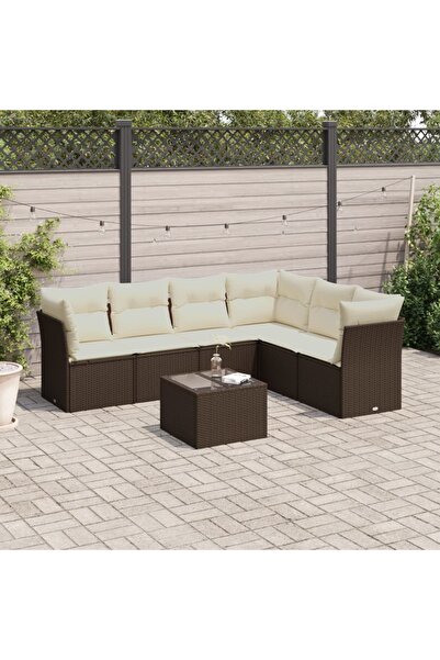 vidaxl Set canapele de gradina cu perne, 7 piese, maro, poliratan