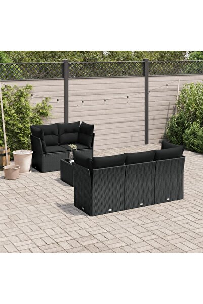 vidaxl Set mobilier de gradina cu perne, 6 piese, negru, poliratan