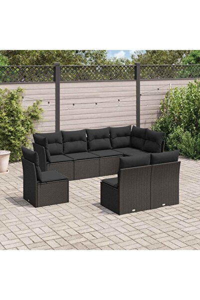 vidaxl Garden furniture set with cushions, 8 pieces, black, polyrattan