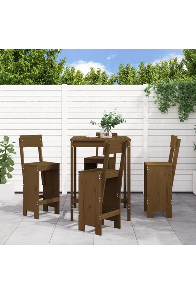 vidaxl Set mobilier bar de gradina, 5 piese, maro miere lemn masiv pin