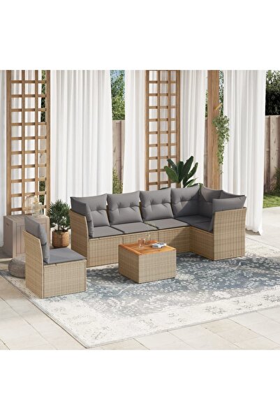 vidaxl Garden sofa set, 7 pieces, with cushions, beige, polyrattan