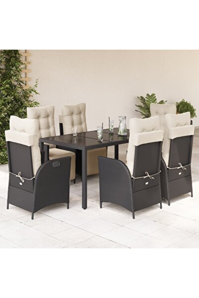 vidaxl Set mobilier de gradina cu perne, 7 piese, negru, poliratan