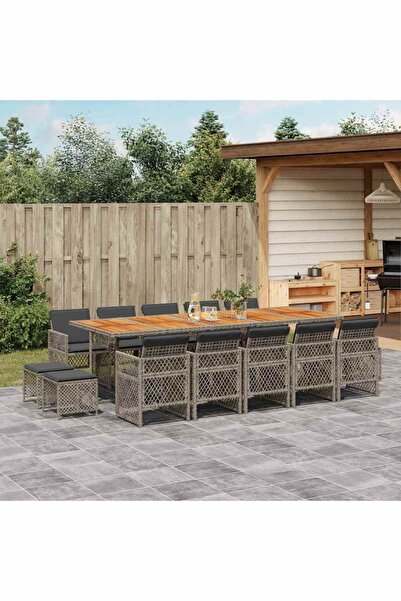 vidaxl Garden furniture set with cushions, 15 pieces, grey, polyrattan
