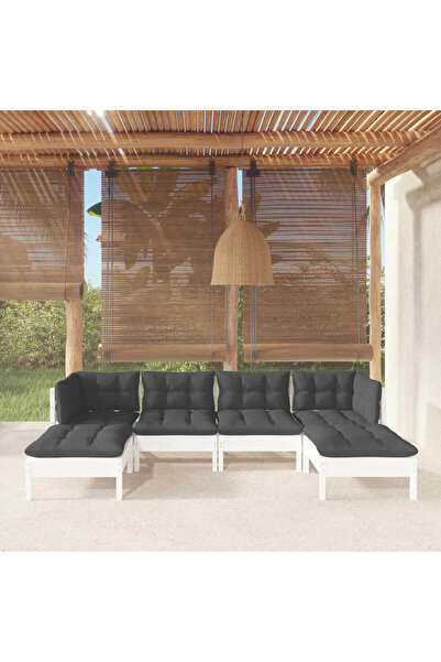 vidaxl Set mobilier de gradina cu perne, 6 piese, alb, lemn de pin