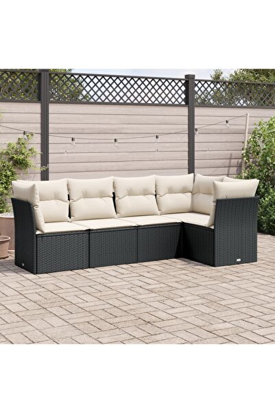 vidaxl Garden furniture set with cushions, 5 pieces, black, polyrattan