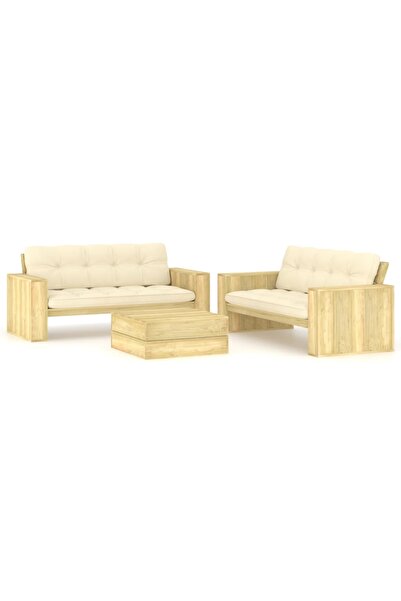 vidaxl Set mobilier de gradina cu perne, 3 piese, lemn de pin tratat