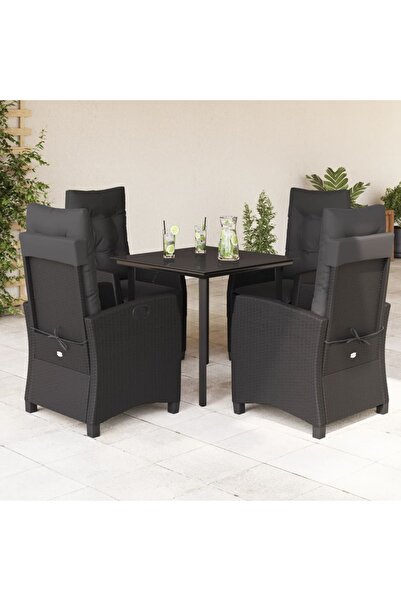 vidaxl Garden furniture set with cushions, 5 pieces, black, polyrattan