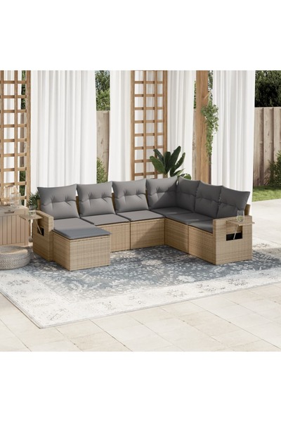 vidaxl Garden sofa set, 7 pieces, with cushions, beige, polyrattan
