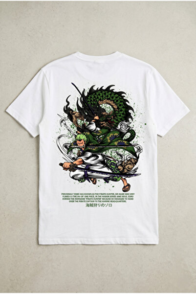 Silkensoul One Piece Roronoa Zoro Wano Ark Tasarımlı Beyaz Standart Fit T-Shirt
