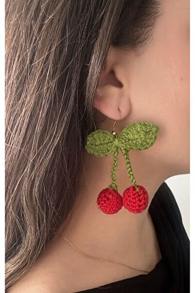 Bohan Accessories El İşi Örgü Kiraz Bijuteri Küpe