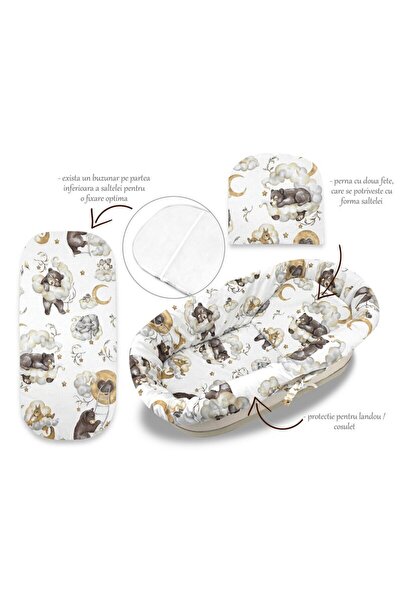 Qmini Set pentru landou/cosulet, Qmini, Cu protectie, saltea si pernuta, Din ...