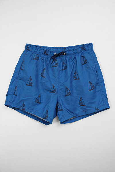 MARKAPIA Men's Sailing Patterned Blue Mesh Swim Shorts with Pockets